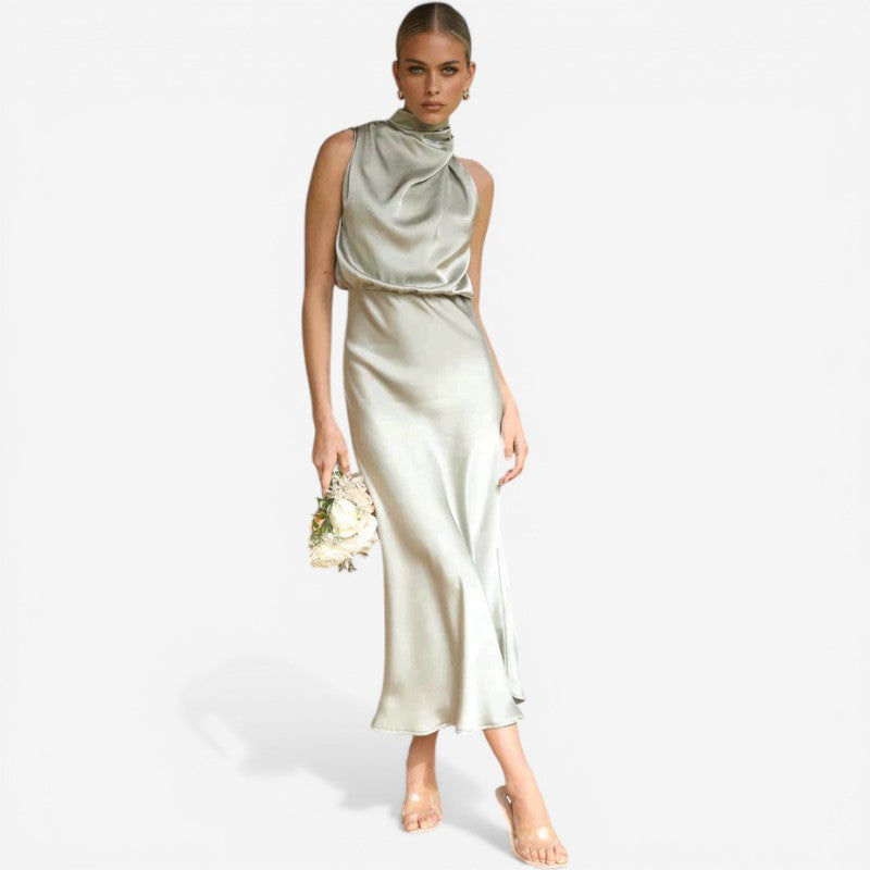 Halter Neck Draped Midi Dress