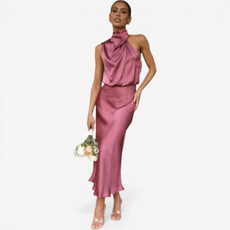 Halter Neck Draped Midi Dress