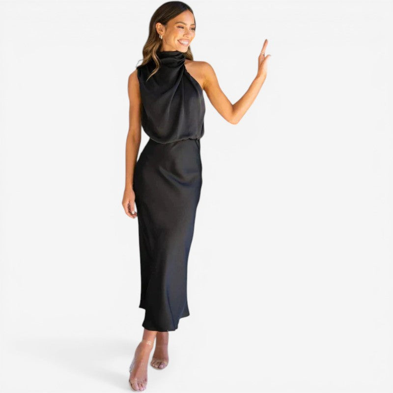 Halter Neck Draped Midi Dress