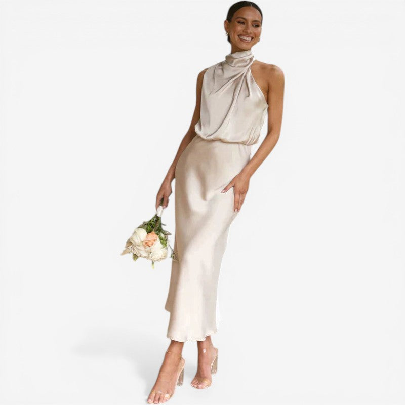 Halter Neck Draped Midi Dress