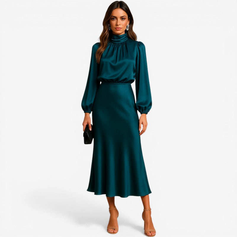 High Neck Loose Midi Dress