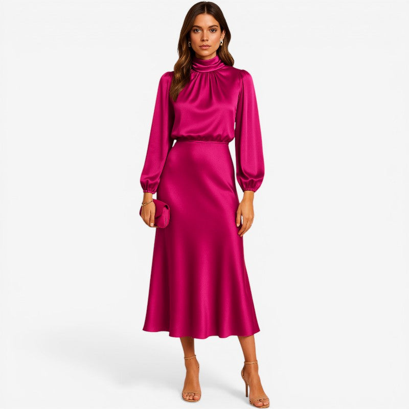 High Neck Loose Midi Dress