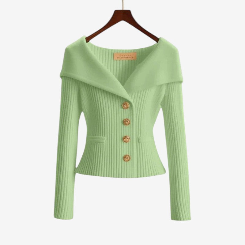 Off-Shoulder Button Sweater