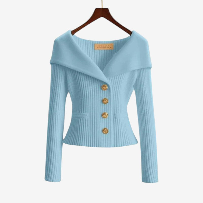 Off-Shoulder Button Sweater