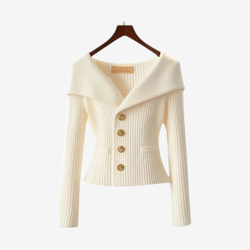 Off-Shoulder Button Sweater