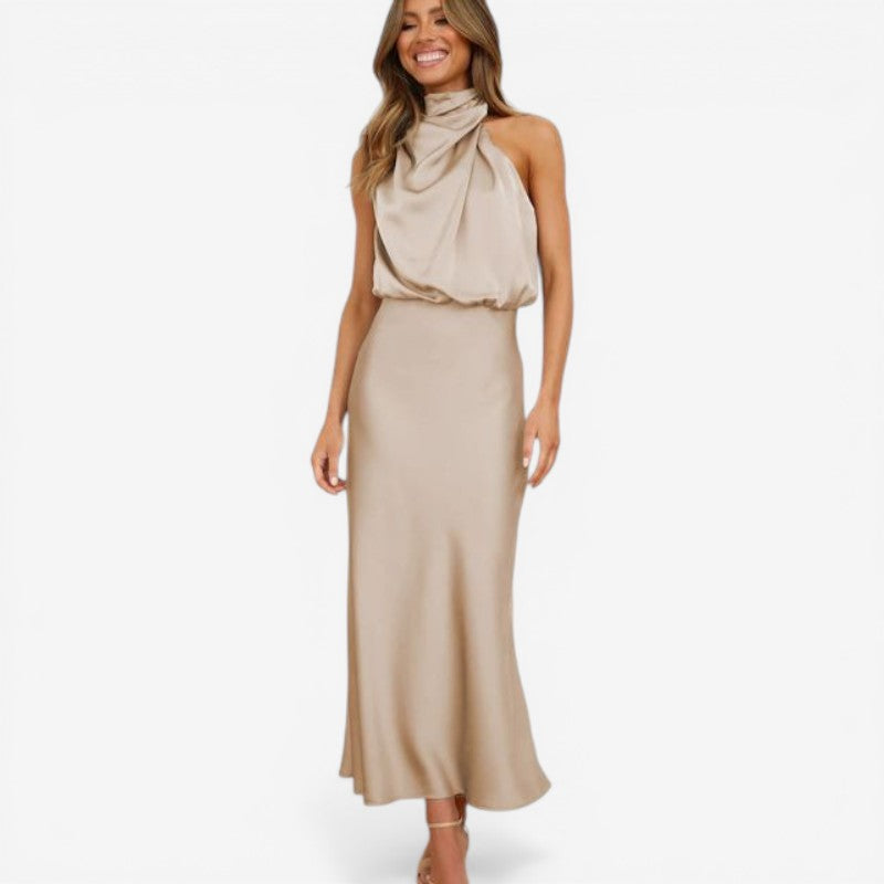 Women's Off-Shoulder High Neck Midi Dress
