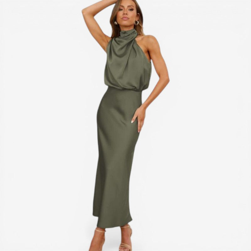 Women's Off-Shoulder High Neck Midi Dress