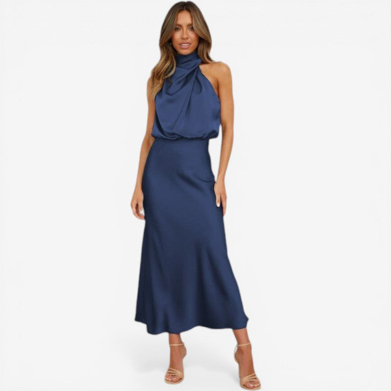 Women's Off-Shoulder High Neck Midi Dress