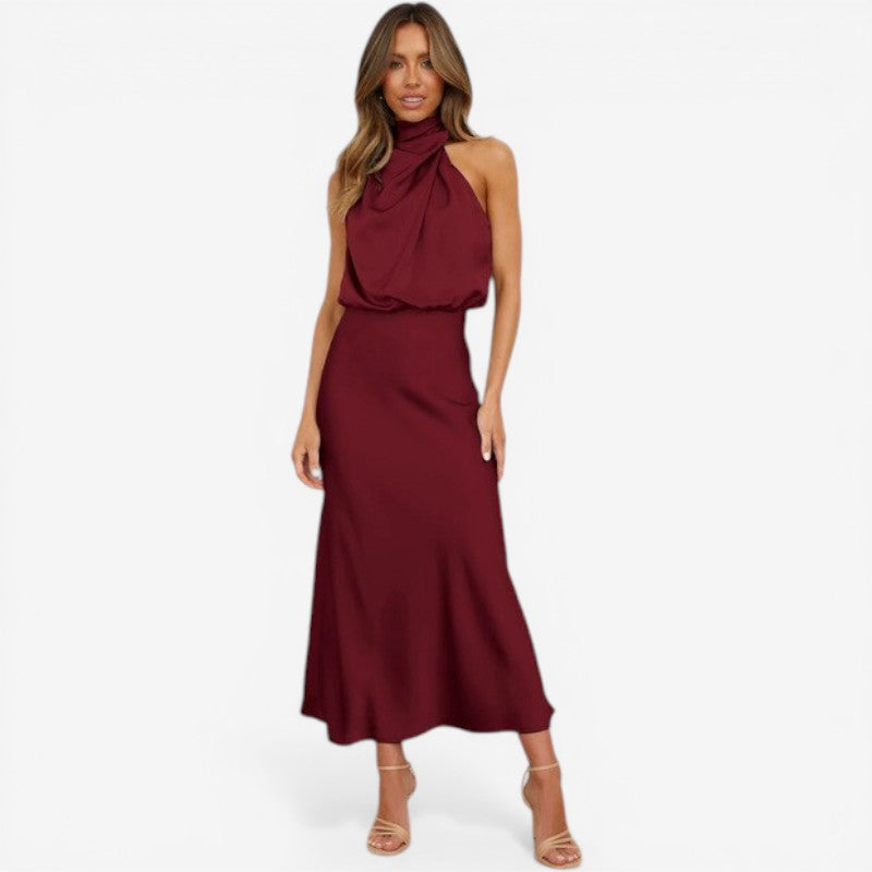 Women's Off-Shoulder High Neck Midi Dress