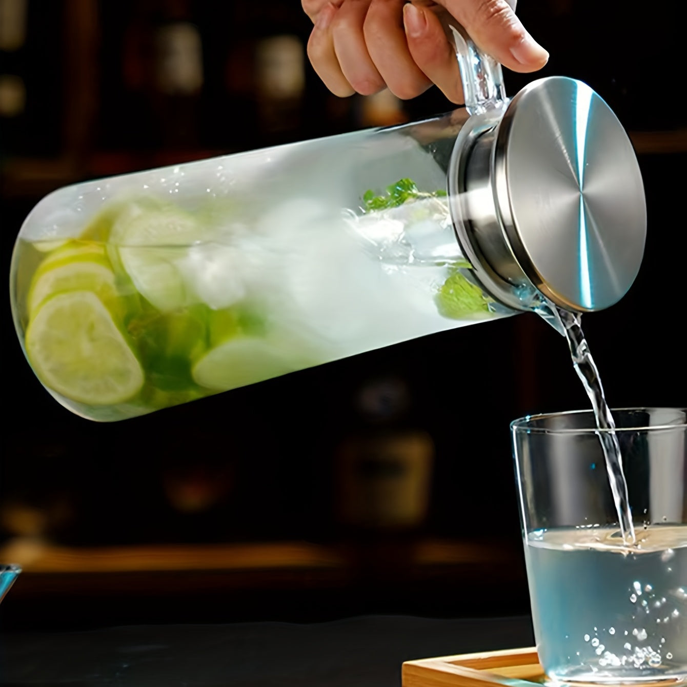 SereneSip - Elegant Glass Beverage Pitcher Crystal-Clear Glass Design with Stainless Steel Lid | Easy-to-Clean and Durable for Refreshing Drinks