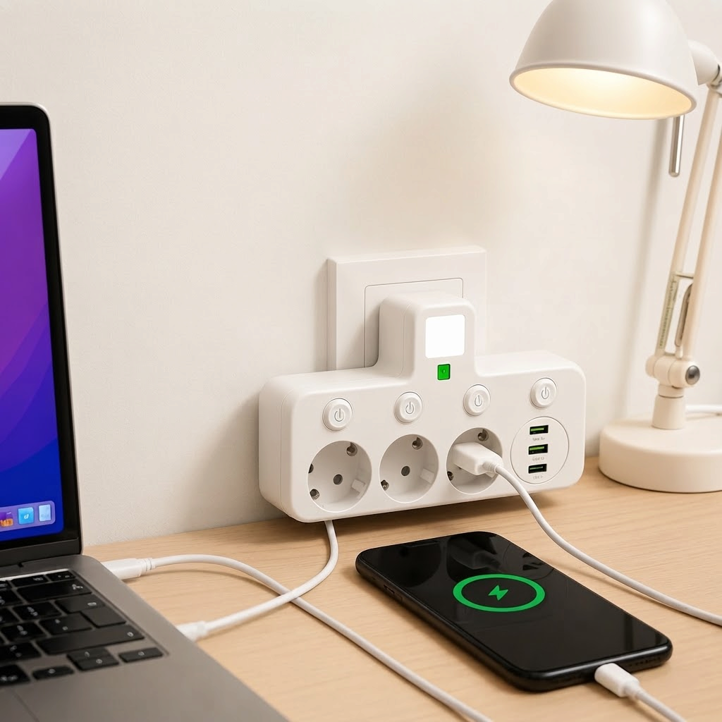 VoltNest - Elosztó 3 aljzattal, USB és Type-C portokkal