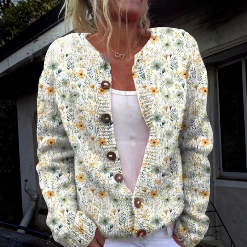 Women’s Floral O Neck Knit Sweater
