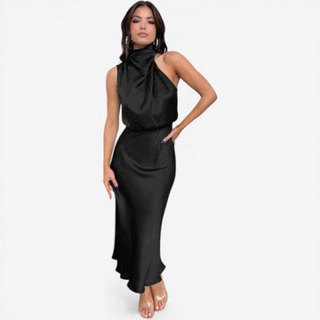 Women's Off-Shoulder High Neck Midi Dress