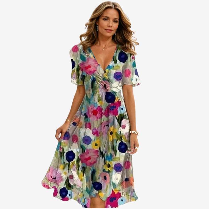 Women's V-Neck Printed Dress