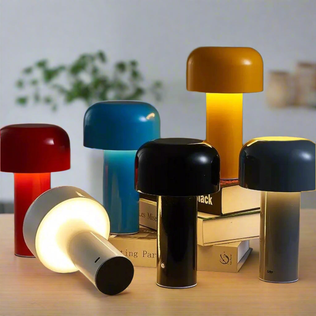 LumiShroom - Modern Mushroom Table Lamp Rounded Shade with Cylindrical Base | Soft Ambient Glow for Cozy Atmosphere | Versatile Accent for Nightstand, Desk, or Small Spaces