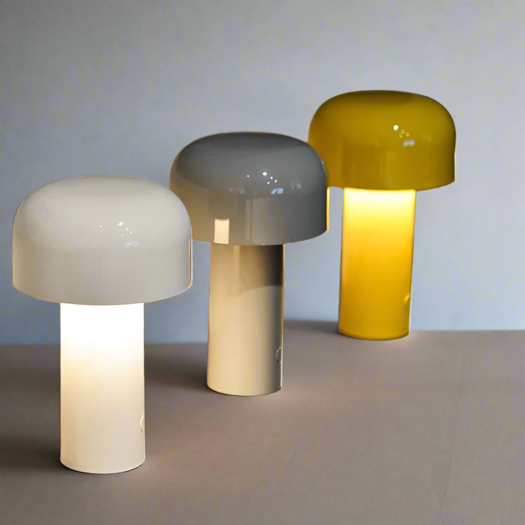 LumiShroom - Modern Mushroom Table Lamp Rounded Shade with Cylindrical Base | Soft Ambient Glow for Cozy Atmosphere | Versatile Accent for Nightstand, Desk, or Small Spaces