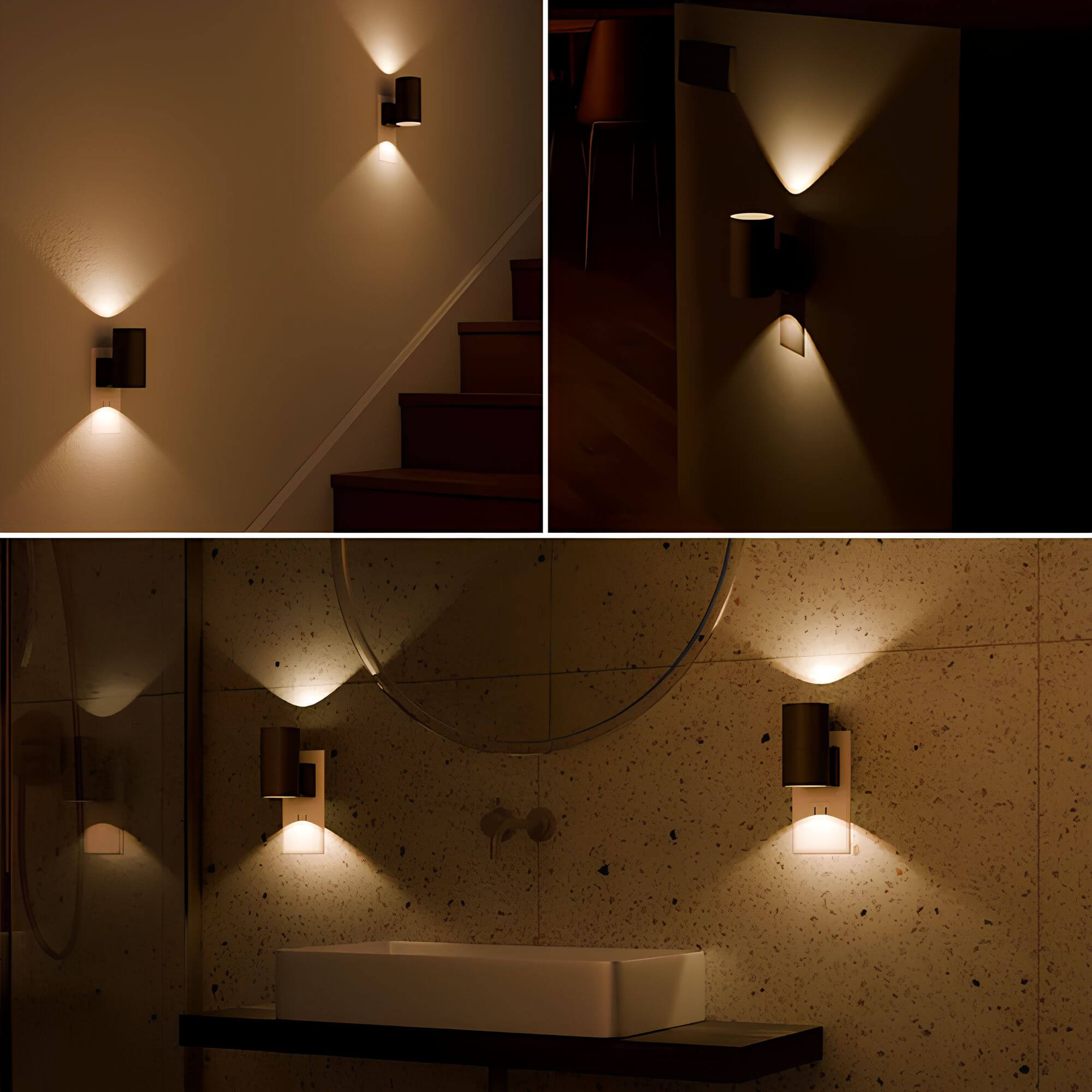 Plug-in LED Wall Light - Smart Ambient Sensor & Adjustable Brightness | Sleek Cylindrical Design with Glare-Free LED | Night Lighting for Hallways or Bedrooms