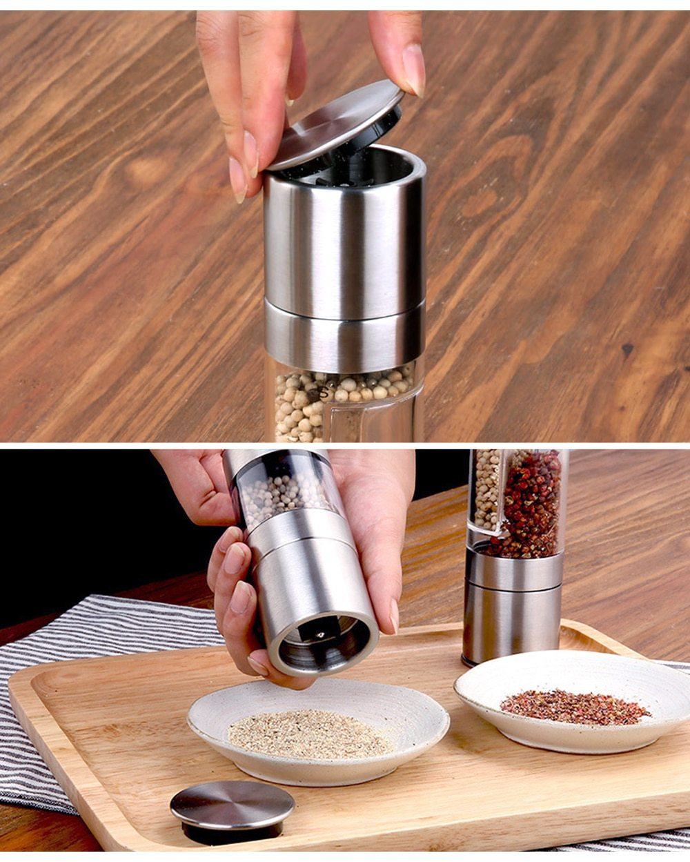 TwistMaster - Dual-Chamber Salt and Pepper Grinder Effortless Seasoning with One Tool | Premium Stainless Steel with Adjustable Ceramic Grinder