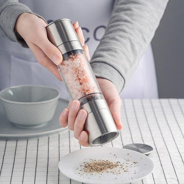 TwistMaster - Dual-Chamber Salt and Pepper Grinder Effortless Seasoning with One Tool | Premium Stainless Steel with Adjustable Ceramic Grinder