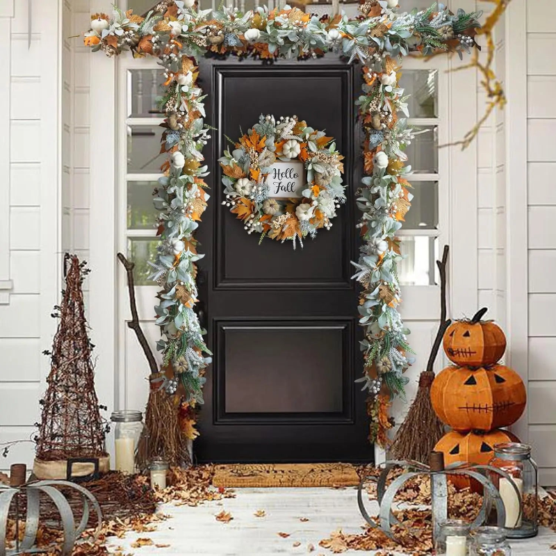 Vibrant Handmade Autumn Wreath with Leaves
