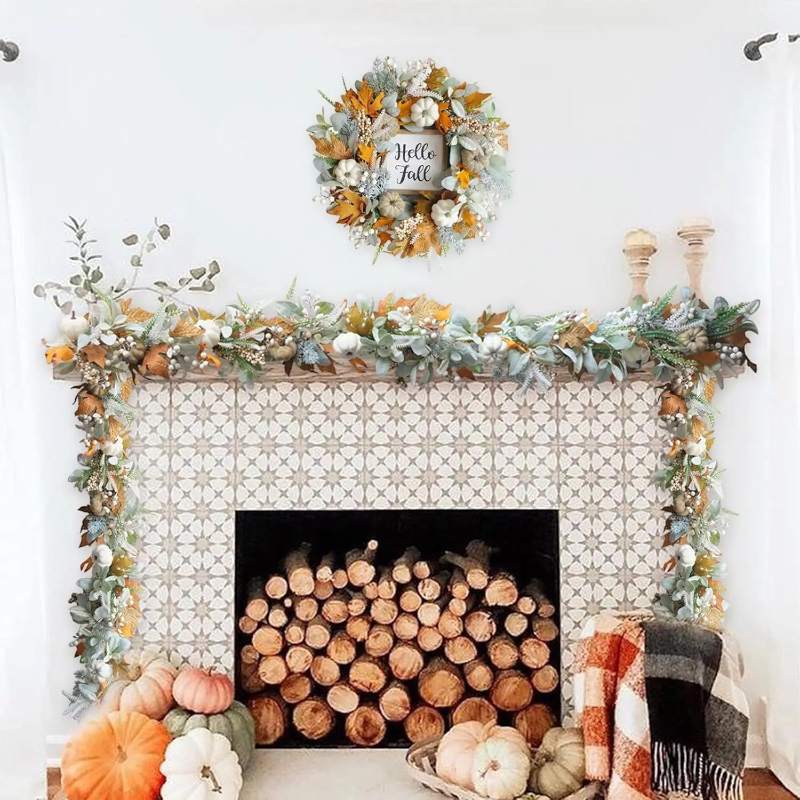Vibrant Handmade Autumn Wreath with Leaves
