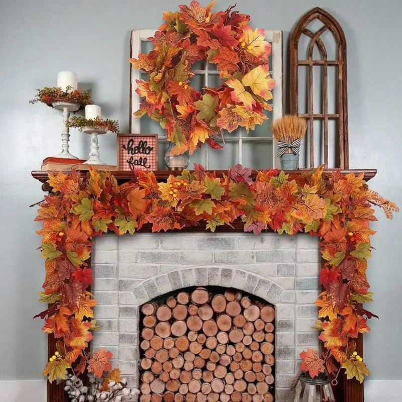 Vibrant Handmade Autumn Wreath with Leaves