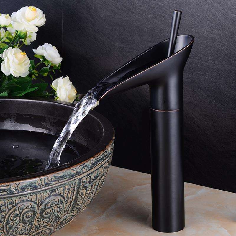 AquaFalls - Vintage Waterfall Bathroom Faucet Antique Brass Finish with Gentle Cascading Flow | Single-Handle Design for Effortless Water Control | Elegant Accent to Enhance Bathroom Aesthetics