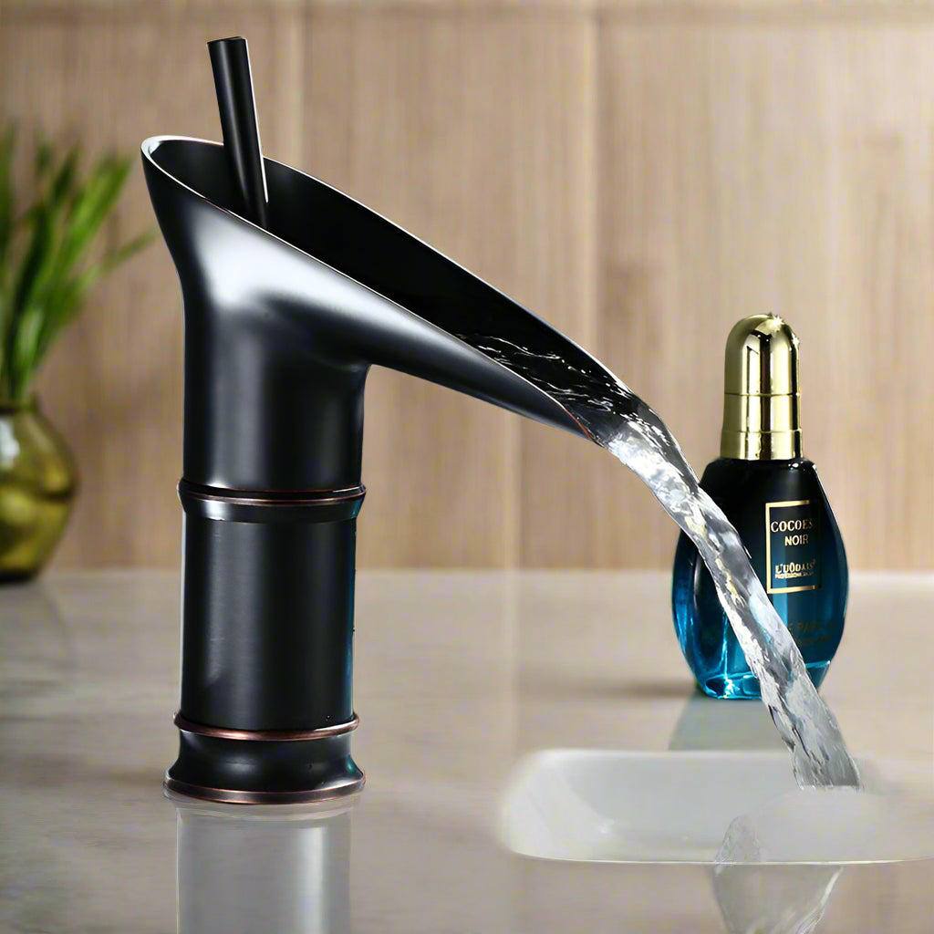 AquaFalls - Vintage Waterfall Bathroom Faucet Antique Brass Finish with Gentle Cascading Flow | Single-Handle Design for Effortless Water Control | Elegant Accent to Enhance Bathroom Aesthetics