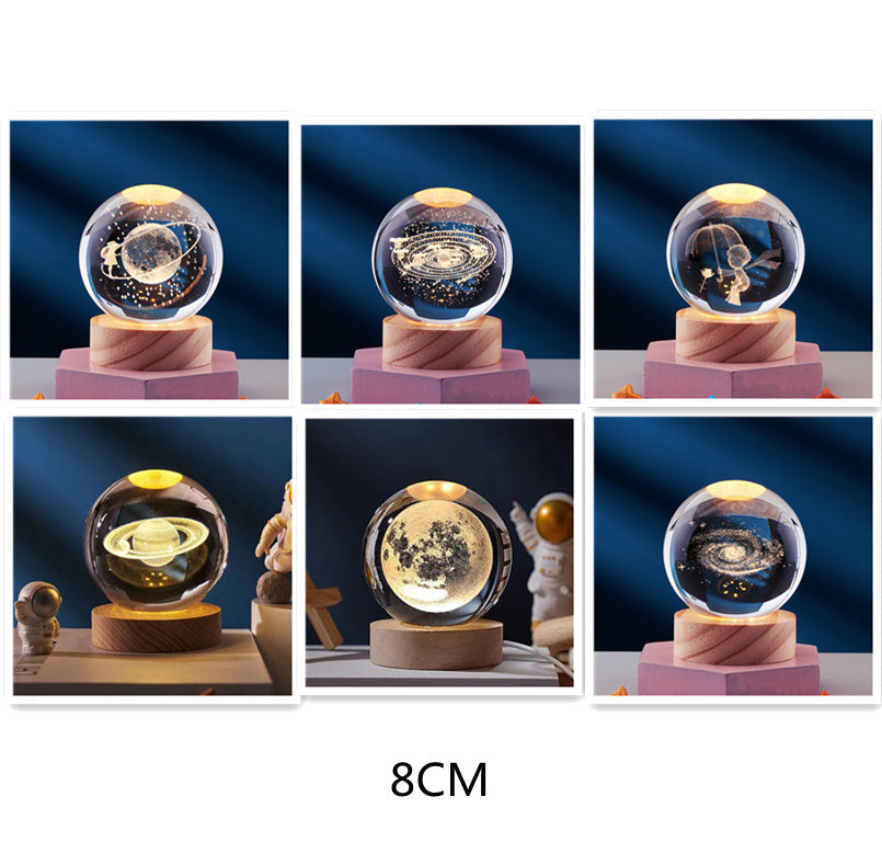Luminous 3D - Luminous 3D Crystal Sphere Night Lamp 3D Laser-Engraved Crystal Design with Mesmerizing Glow | Adjustable Color-Changing LED Lighting for Cozy Ambiance | Energy-Efficient Nightlight for Bedroom, Living Space or Office