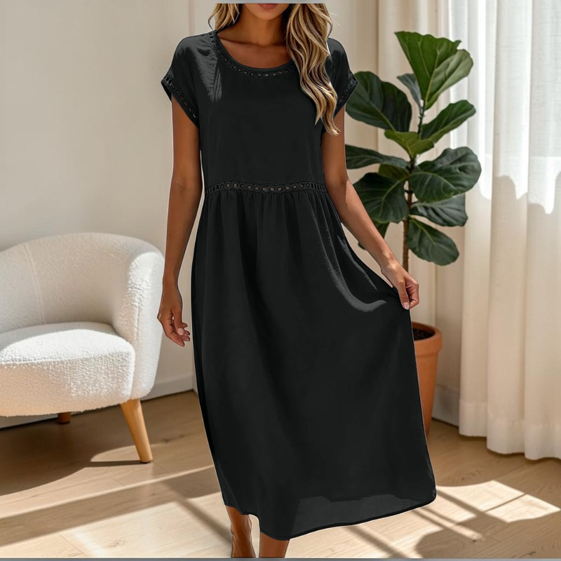 Women's Short Sleeve Crew Neck Maxi Dress
