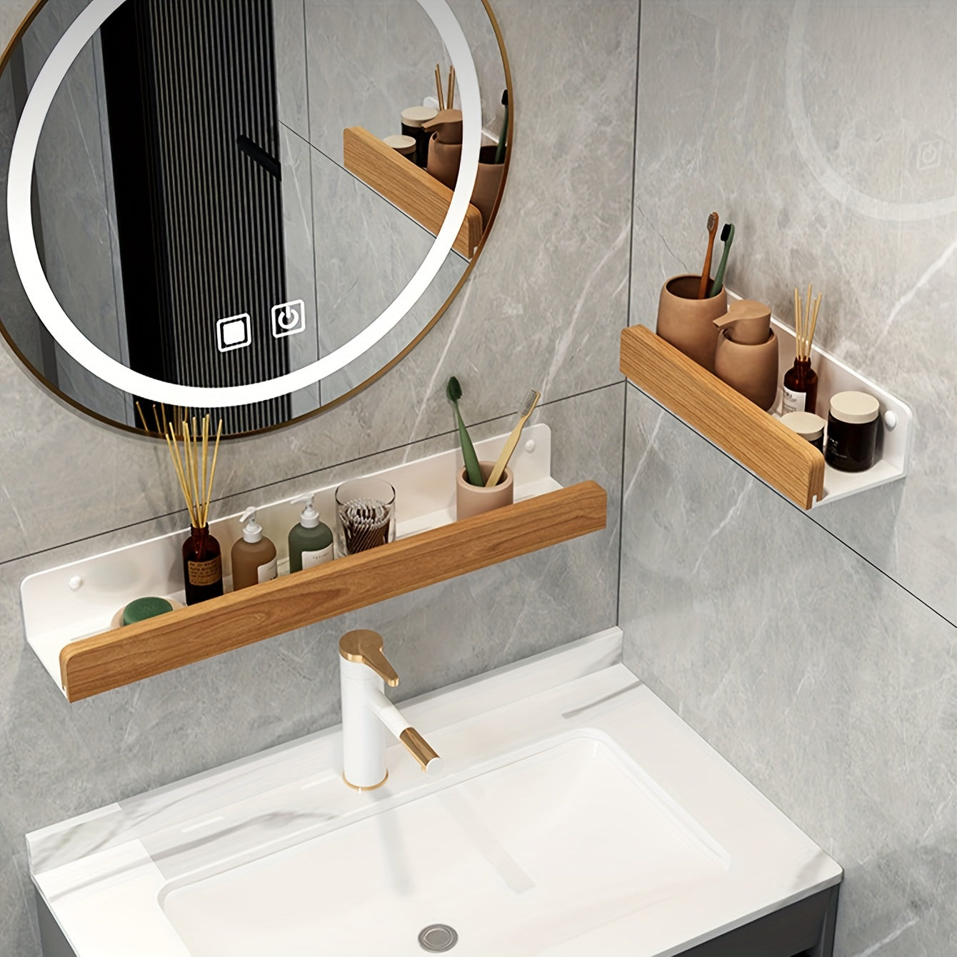 RustiRack Wall Shelf – Rustic Bathroom Storage Solution with No-Drill Installation