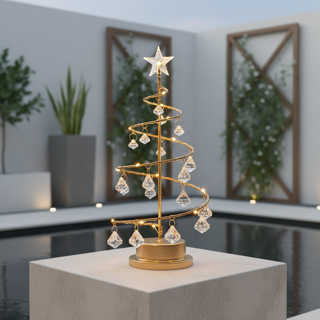 Lumetree - Spirál fém díszfa kristály díszekkel és LED világítással