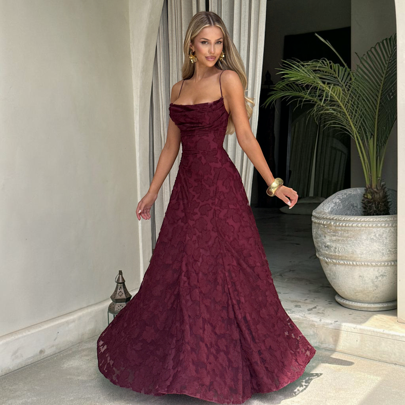 Ladies' Elegant Square Neck Backless Bodycon Maxi Dress