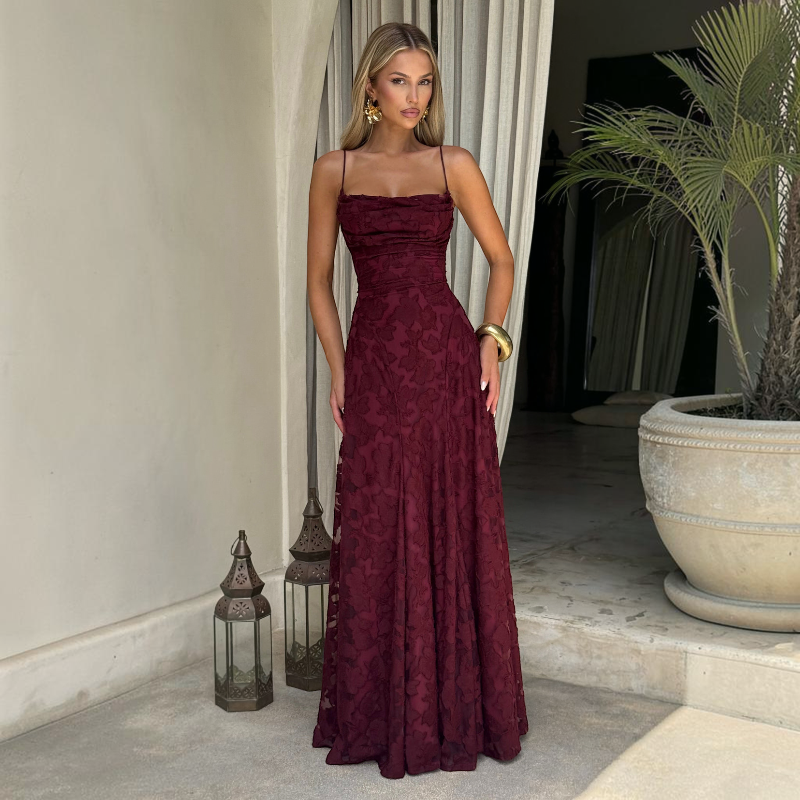 Ladies' Elegant Square Neck Backless Bodycon Maxi Dress