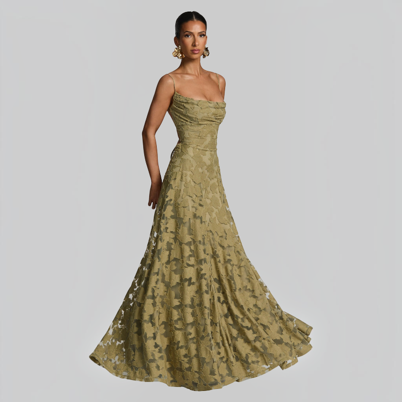 Ladies' Elegant Square Neck Backless Bodycon Maxi Dress