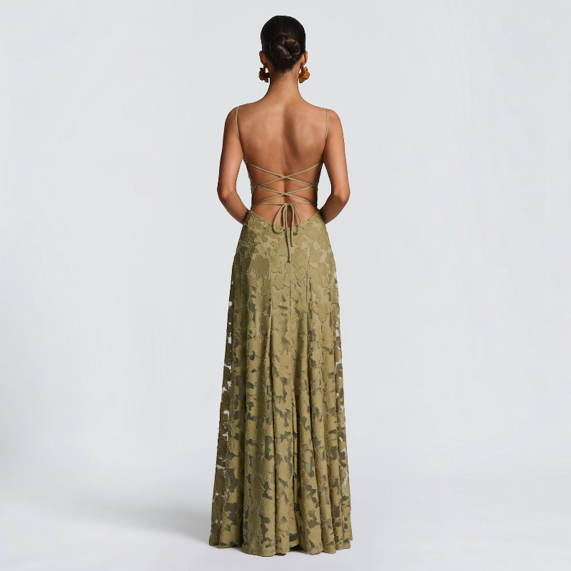 Ladies' Elegant Square Neck Backless Bodycon Maxi Dress