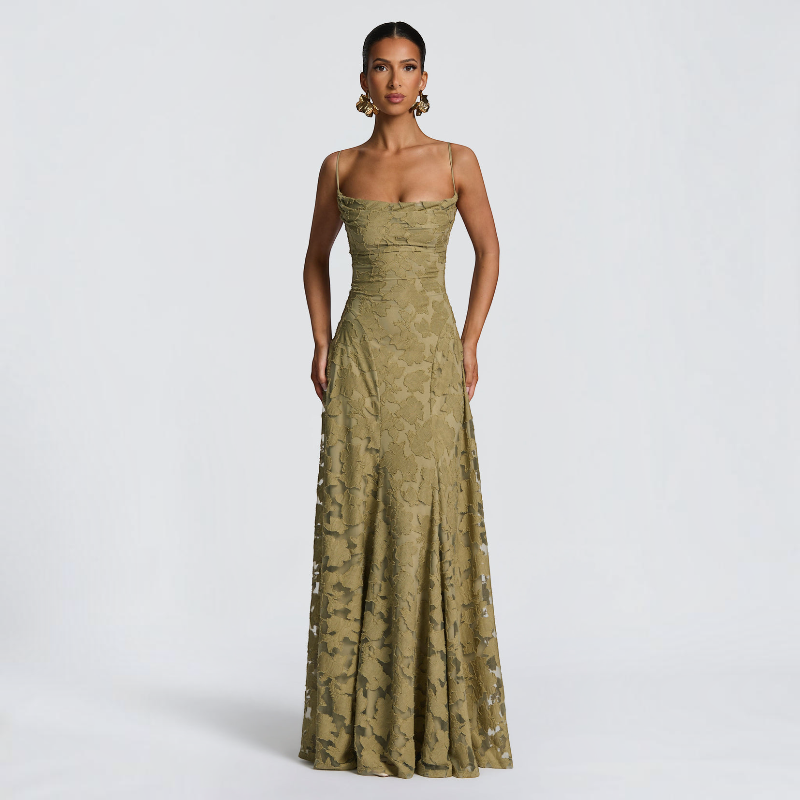 Ladies' Elegant Square Neck Backless Bodycon Maxi Dress