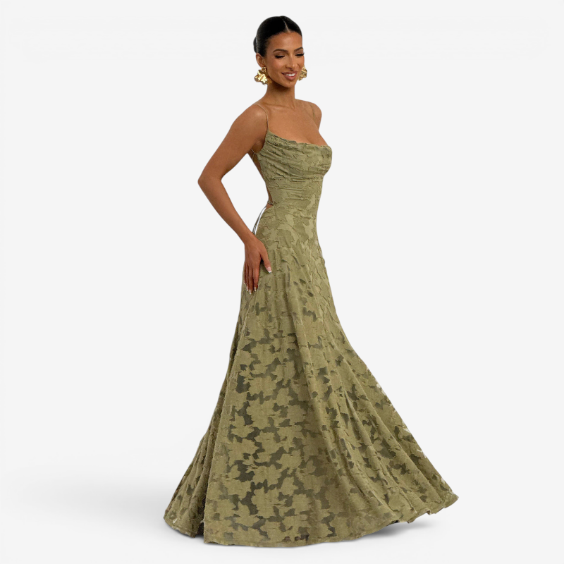 Ladies' Elegant Square Neck Backless Bodycon Maxi Dress