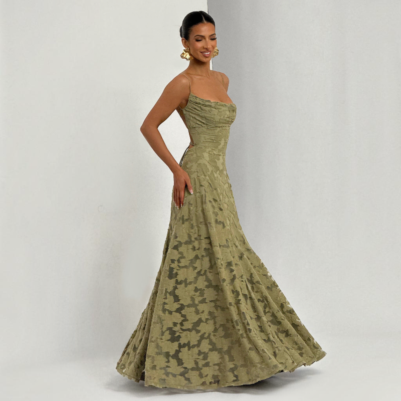 Ladies' Elegant Square Neck Backless Bodycon Maxi Dress