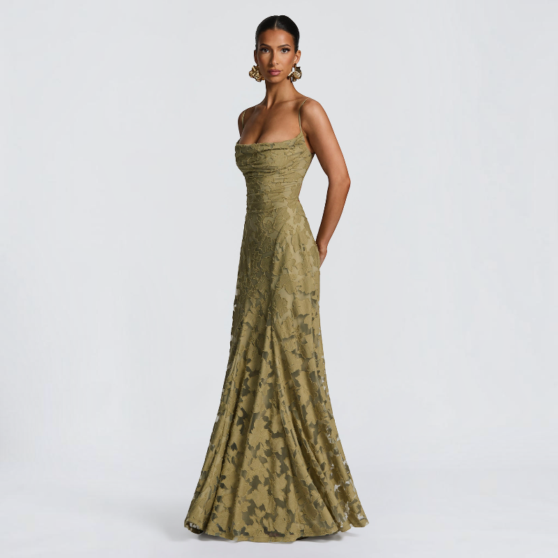 Ladies' Elegant Square Neck Backless Bodycon Maxi Dress