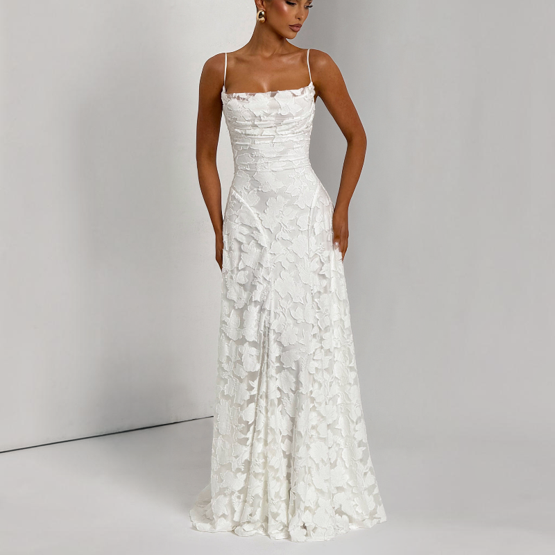 Ladies' Elegant Square Neck Backless Bodycon Maxi Dress