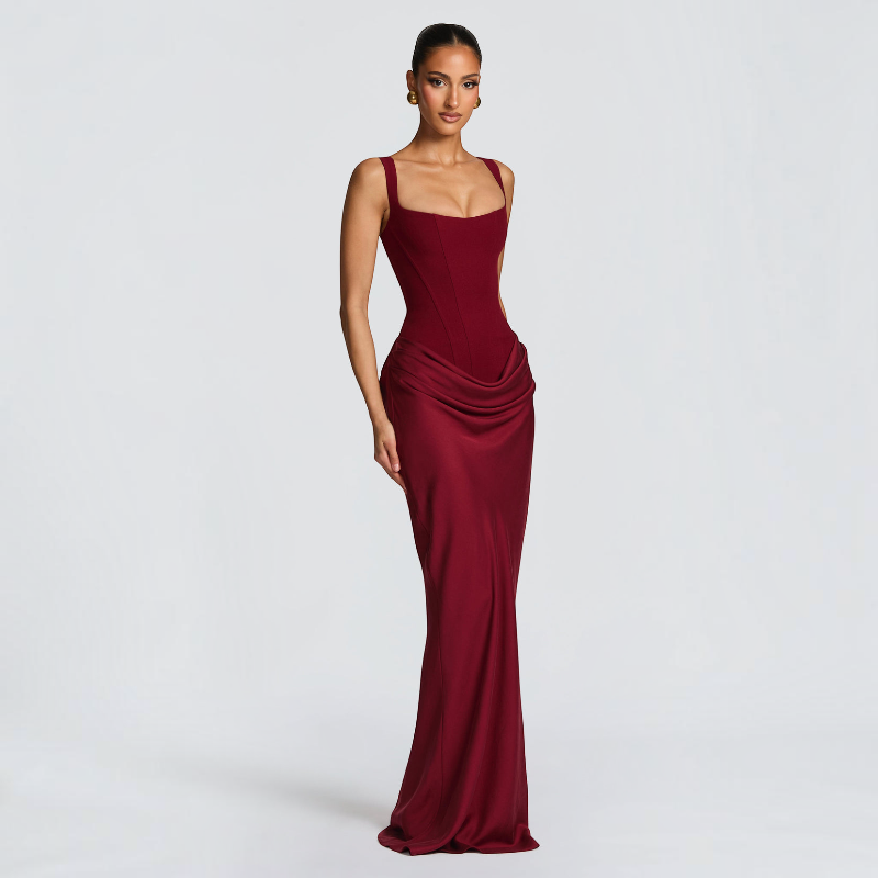 Elegant Square Neck Bodycon Maxi Dress for Women