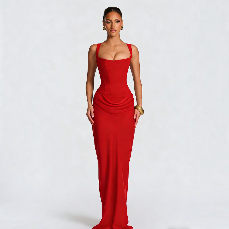 Elegant Square Neck Bodycon Maxi Dress for Women