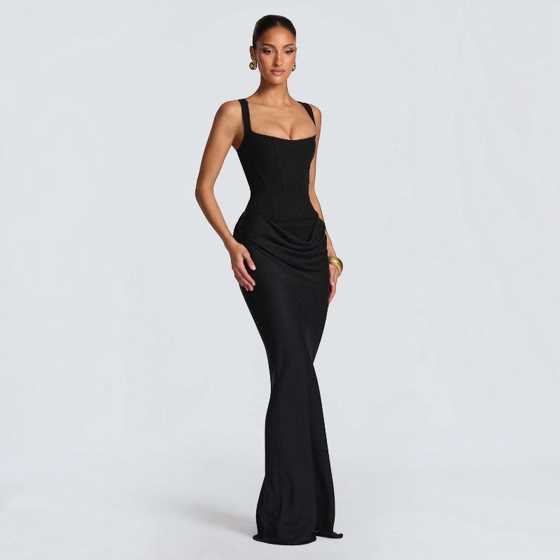 Elegant Square Neck Bodycon Maxi Dress for Women