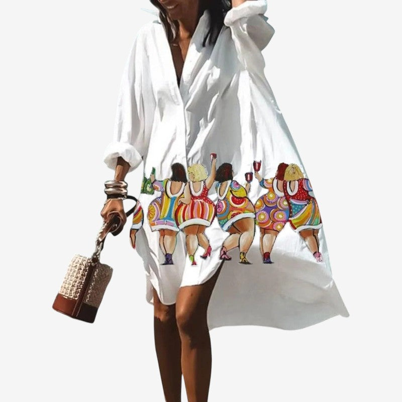 Printed Long Sleeve Midi Dress
