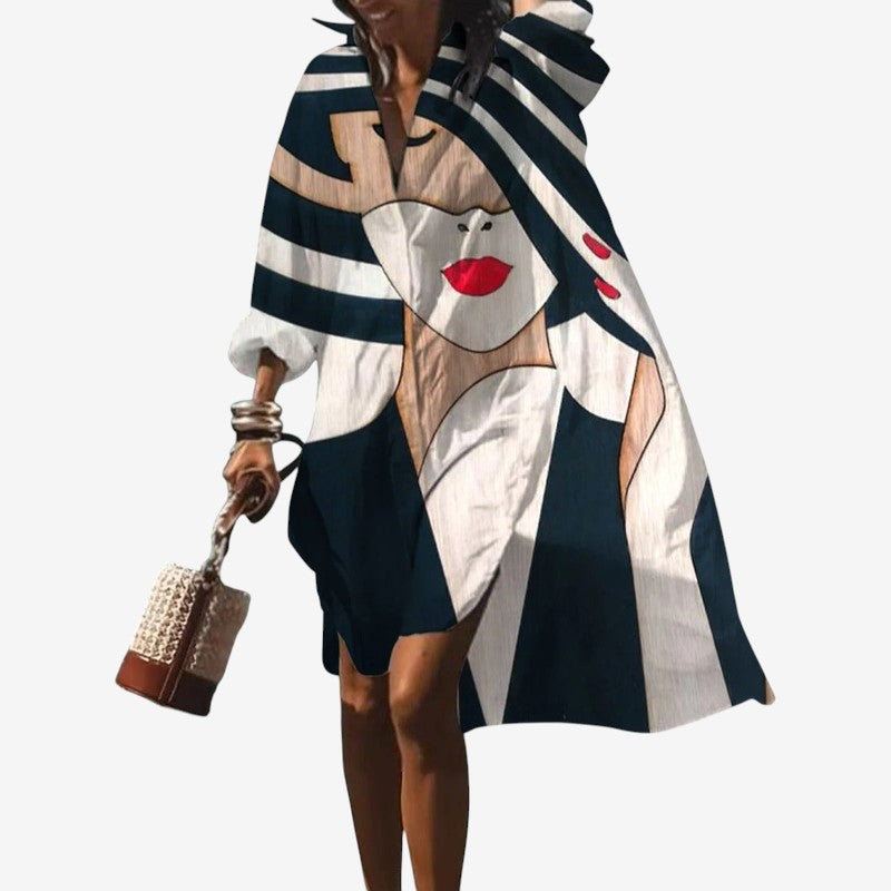 Printed Long Sleeve Midi Dress