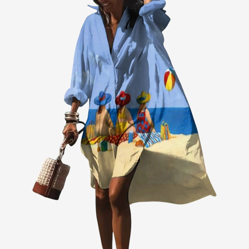 Printed Long Sleeve Midi Dress