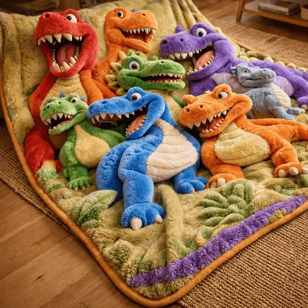 DinoLayer - Plüss takaró 3D dinoszaurusz mintával