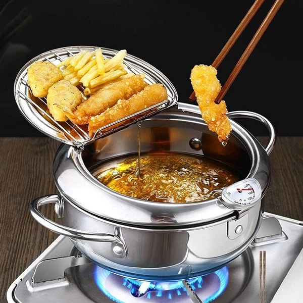 CrispMaster - Stainless Steel Deep Fryer with Drying Rack Precision Temperature Control for Perfectly Crispy Results | Removable Basket and Integrated Drying Rack for Healthier