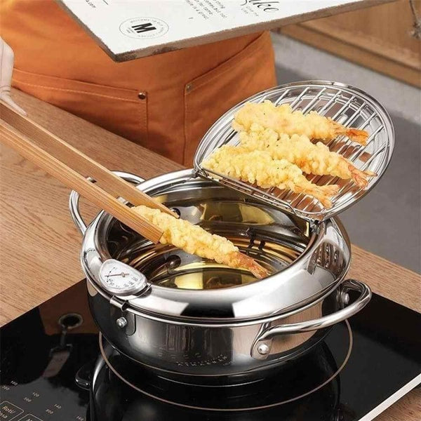 CrispMaster - Stainless Steel Deep Fryer with Drying Rack Precision Temperature Control for Perfectly Crispy Results | Removable Basket and Integrated Drying Rack for Healthier